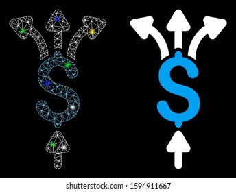 Glowing mesh divide payments icon with glitter effect. Abstract illuminated model of divide payments. Shiny wire carcass polygonal network divide payments icon.