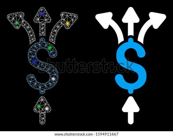 Glowing mesh divide payments icon\
with glitter effect. Abstract illuminated model of divide payments.\
Shiny wire carcass polygonal network divide payments\
icon.