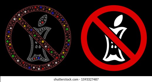 Glowing mesh do not litter icon with glare effect. Abstract illuminated model of do not litter. Shiny wire carcass triangular mesh do not litter icon. Vector abstraction on a black background.