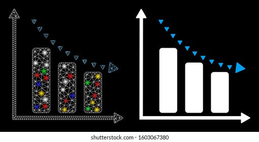 Glowing Mesh Dotted Negative Trend Icon With Glare Effect. Abstract Illuminated Model Of Dotted Negative Trend. Shiny Wire Carcass Polygonal Mesh Dotted Negative Trend Icon.