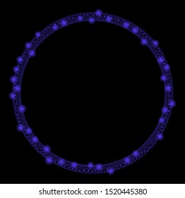 Glowing mesh double circle frame with glitter effect. Abstract illuminated model of double circle frame icon. Shiny wire frame polygonal mesh double circle frame.
