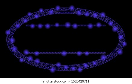 Glowing mesh double ellipse frame with glow effect. Abstract illuminated model of double ellipse frame icon. Shiny wire carcass triangular mesh double ellipse frame.