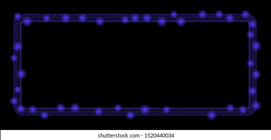Glowing mesh double rounded rectangle frame with lightspot effect. Abstract illuminated model of double rounded rectangle frame icon. Shiny wire frame polygonal mesh double rounded rectangle frame.