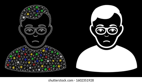 Glowing mesh downer icon with sparkle effect. Abstract illuminated model of downer. Shiny wire frame triangular mesh downer icon. Vector abstraction on a black background.