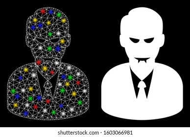 Glowing mesh dracula icon with glare effect. Abstract illuminated model of dracula. Shiny wire frame triangular mesh dracula icon. Vector abstraction on a black background.