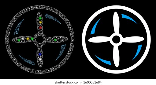 Glowing mesh drone screw rotation icon with glow effect. Abstract illuminated model of drone screw rotation. Shiny wire frame polygonal mesh drone screw rotation icon.