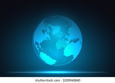 Glowing mesh earth networking connection. World map line as global business and composition concept. Vector Illustration.