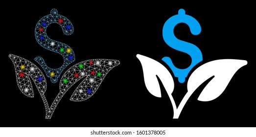 Glowing mesh eco business startup icon with sparkle effect. Abstract illuminated model of eco business startup. Shiny wire frame polygonal mesh eco business startup icon.