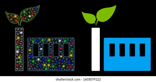 Glowing mesh eco plant icon with lightspot effect. Abstract illuminated model of eco plant. Shiny wire frame polygonal mesh eco plant icon. Vector abstraction on a black background.