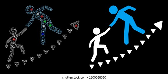 Glowing mesh education progress icon with glitter effect. Abstract illuminated model of education progress. Shiny wire carcass triangular mesh education progress icon.