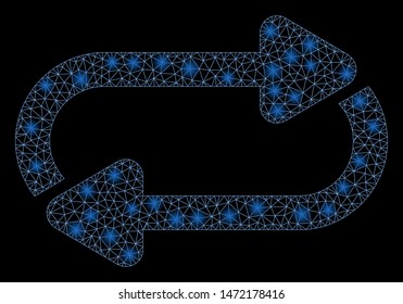 Glowing mesh endless repeat with sparkle effect. Abstract illuminated model of endless repeat icon. Shiny wire frame triangular mesh endless repeat. Vector abstraction on a black background.