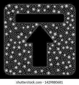 Glowing mesh expand menu with glitter effect. Abstract illuminated model of expand menu icon. Shiny wire frame polygonal mesh expand menu. Vector abstraction on a black background.