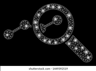Glowing mesh explore stats with glitter effect. Abstract illuminated model of explore stats icon. Shiny wire frame polygonal network explore stats. Vector abstraction on a black background.