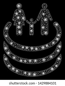 Glowing mesh family portal with lightspot effect. Abstract illuminated model of family portal icon. Shiny wire carcass triangular mesh family portal. Vector abstraction on a black background.