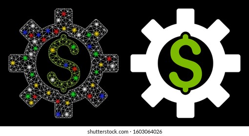 Glowing mesh financial development icon with glare effect. Abstract illuminated model of financial development. Shiny wire frame polygonal mesh financial development icon.