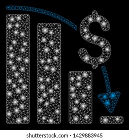 Glowing mesh financial epic fail with sparkle effect. Abstract illuminated model of financial epic fail icon. Shiny wire frame polygonal mesh financial epic fail.