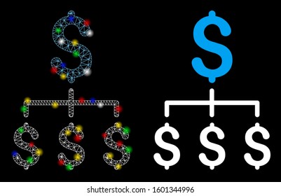Glowing mesh financial hierarchy icon with glow effect. Abstract illuminated model of financial hierarchy. Shiny wire carcass polygonal network financial hierarchy icon.