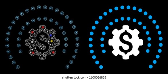 Glowing mesh financial industry protection dotted sphere icon with glow effect. Abstract illuminated model of financial industry protection dotted sphere.