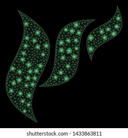 Glowing mesh flora abstraction with glow effect. Abstract illuminated model of flora abstraction icon. Shiny wire carcass triangular mesh flora abstraction. Vector abstraction on a black background.