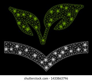 Glowing mesh flora knowledge with sparkle effect. Abstract illuminated model of flora knowledge icon. Shiny wire frame polygonal mesh flora knowledge. Vector abstraction on a black background.