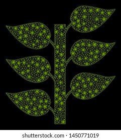 Glowing mesh flora plant with lightspot effect. Abstract illuminated model of flora plant icon. Shiny wire frame triangular network flora plant. Vector abstraction on a black background.