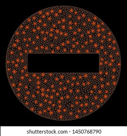 Glowing mesh forbidden with glow effect. Abstract illuminated model of forbidden icon. Shiny wire carcass triangular mesh forbidden. Vector abstraction on a black background.