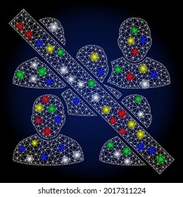 Glowing mesh forbidden social group with constellation effect. Abstract illuminated vector model of forbidden social group icon on a dark blue gradiented background.