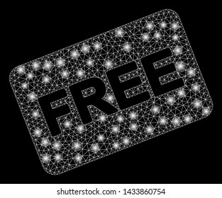 Glowing mesh free card with sparkle effect. Abstract illuminated model of free card icon. Shiny wire carcass triangular mesh free card. Vector abstraction on a black background.
