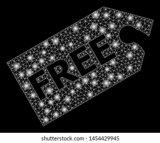 Glowing mesh free with glitter effect. Abstract illuminated model of free icon. Shiny wire frame triangular mesh free. Vector abstraction on a black background.