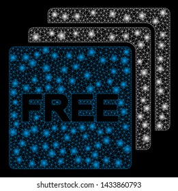 Glowing mesh free items with glitter effect. Abstract illuminated model of free items icon. Shiny wire carcass polygonal network free items. Vector abstraction on a black background.