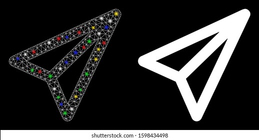 Glowing mesh freelance icon with glow effect. Abstract illuminated model of freelance. Shiny wire frame polygonal mesh freelance icon. Vector abstraction on a black background.
