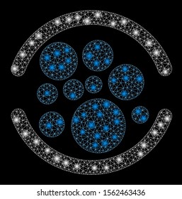 Glowing mesh full with glitter effect. Abstract illuminated model of full icon. Shiny wire carcass polygonal network full. Vector abstraction on a black background.