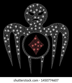 Glowing mesh gambling spectre monster with sparkle effect. Abstract illuminated model of gambling spectre monster icon. Shiny wire frame triangular mesh gambling spectre monster.