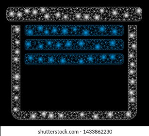 Glowing mesh garage empty with glitter effect. Abstract illuminated model of garage empty icon. Shiny wire carcass triangular mesh garage empty. Vector abstraction on a black background.