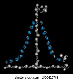 Glowing mesh gauss plot with lightspot effect. Abstract illuminated model of gauss plot icon. Shiny wire frame polygonal mesh gauss plot. Vector abstraction on a black background.