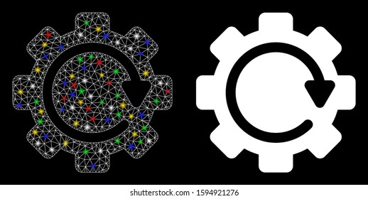 Glowing mesh gear rotation direction icon with glow effect. Abstract illuminated model of gear rotation direction. Shiny wire frame triangular mesh gear rotation direction icon.