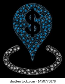 Glowing mesh geo targeting with glare effect. Abstract illuminated model of geo targeting icon. Shiny wire frame polygonal network geo targeting. Vector abstraction on a black background.