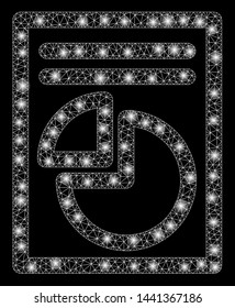 Glowing mesh graph page with glitter effect. Abstract illuminated model of graph page icon. Shiny wire frame polygonal mesh graph page. Vector abstraction on a black background.