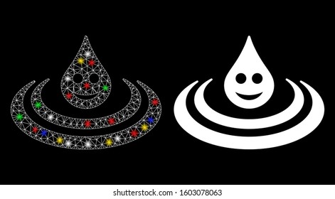 Glowing mesh happy drop Ripple icon with glow effect. Abstract illuminated model of happy drop Ripple. Shiny wire carcass polygonal mesh happy drop Ripple icon.