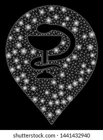 Glowing mesh healthcare snake marker with glitter effect. Abstract illuminated model of healthcare snake marker icon. Shiny wire frame polygonal mesh healthcare snake marker.