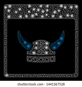 Glowing mesh horned ancient helmet calendar page with glitter effect. Abstract illuminated model of horned ancient helmet calendar page icon.