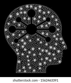 Glowing mesh human intellect with glow effect. Abstract illuminated model of human intellect icon. Shiny wire frame polygonal mesh human intellect. Vector abstraction on a black background.
