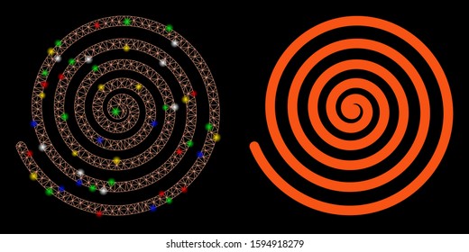 Glowing mesh hypnosis icon with glitter effect. Abstract illuminated model of hypnosis. Shiny wire frame polygonal mesh hypnosis icon. Vector abstraction on a black background.