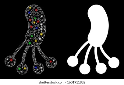 Glowing mesh infection microbe icon with glare effect. Abstract illuminated model of infection microbe. Shiny wire frame polygonal network infection microbe icon.