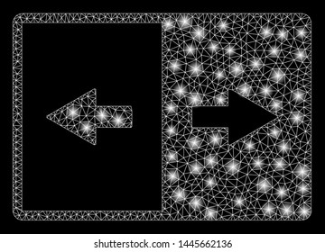 Glowing mesh invert with glitter effect. Abstract illuminated model of invert icon. Shiny wire carcass triangular mesh invert. Vector abstraction on a black background.