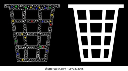 Glowing mesh junk icon with glow effect. Abstract illuminated model of junk. Shiny wire frame polygonal network junk icon. Vector abstraction on a black background.