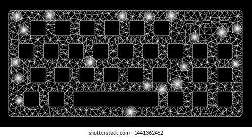 Glowing mesh keyboard with glow effect. Abstract illuminated model of keyboard icon. Shiny wire carcass polygonal network keyboard. Vector abstraction on a black background.