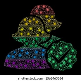 Glowing mesh for lesbian with glare effect. Abstract illuminated model of for lesbian icon. Shiny wire frame polygonal mesh for lesbian. Vector abstraction on a black background.