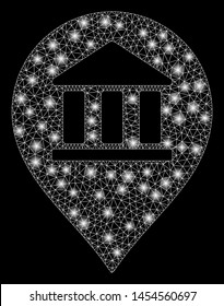 Glowing mesh library map marker with glitter effect. Abstract illuminated model of library map marker icon. Shiny wire frame polygonal mesh library map marker.