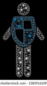Glowing mesh life insurance with glare effect. Abstract illuminated model of life insurance icon. Shiny wire frame triangular mesh life insurance. Vector abstraction on a black background.
